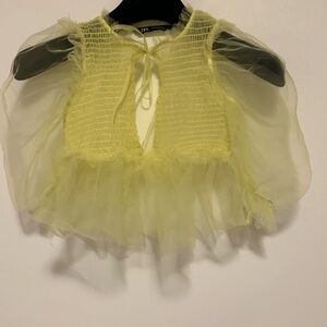 Zara Light Yellow Ruffled Tulle Crop Blouse